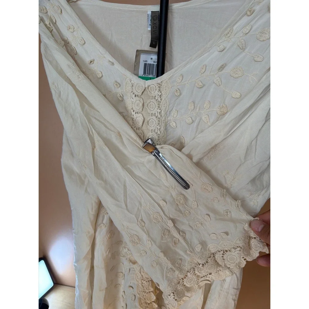 XCVI Womens White Embroidered Crochet Lace Tunic Top V-Neck High-Low 11470 L NEW